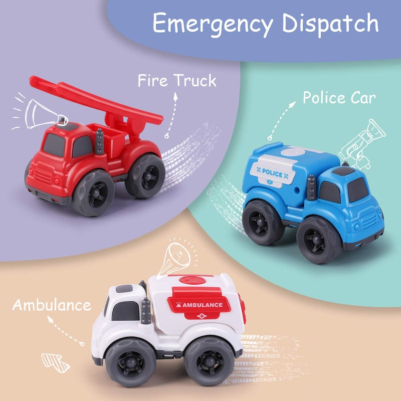 iPlay, iLearn 6PCS Friction Cars Toy for Toddlers 1-3, Small Push Go Construction Truck Kid Age 2-4, Mini Play Vehicle Dump Garbage Fire Truck, Birthday Stocking Gift Cake Topper 12 18 Month Boy Girl - Image 3